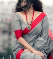 Ash Red Color Cotton Saree With Blouse